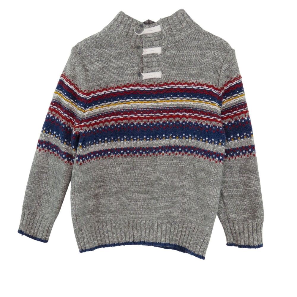 Cat & Jack Gray Fair Isle Button Front Sweater Toddler Boys 3T Gray Navy